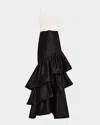 Dress The Population Black Label Clarice Two-tone Ruffle Tiered Gown In Off White-black