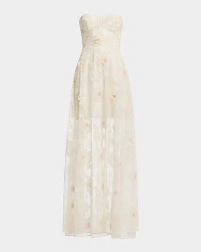 Dress The Population Black Label Connor Strapless Beaded Floral Applique Gown In Multi