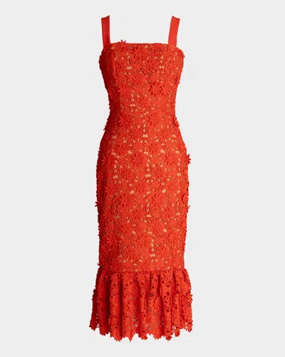 Dress The Population Black Label Desiree Floral Lace Flounce Mermaid Midi Dress