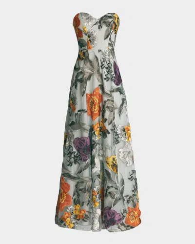 Dress The Population Black Label Destinee Strapless Floral-embroidered Gown