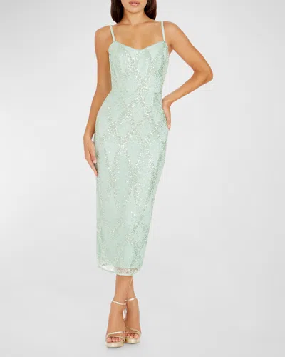 Dress The Population Black Label Donna Sequin Sweetheart Bodycon Midi Dress In Mint