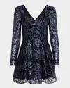 Dress The Population Black Label Dora Pleated Sequin Floral Applique Mini Dress In Navy Multi