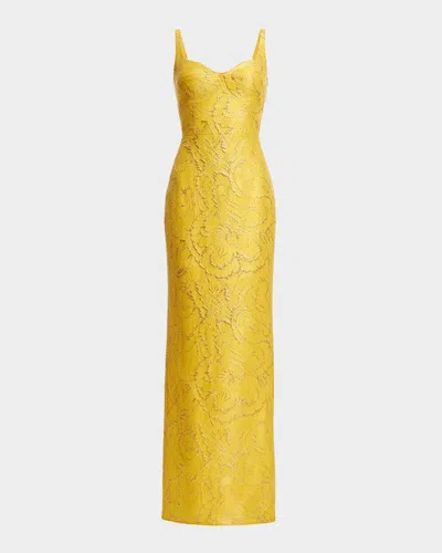 Dress The Population Black Label Elijah Metallic Jacquard Sweetheart Column Gown In Gold