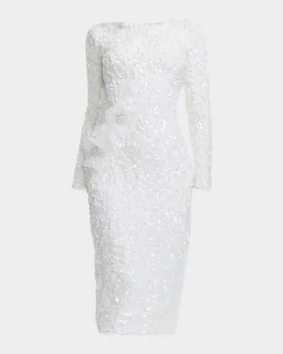 Dress The Population Black Label Emmalyn Sequin Floral Applique Midi Dress In White
