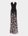 Dress The Population Black Label Fernanda Strapless Floral Applique Mermaid Gown In Multi