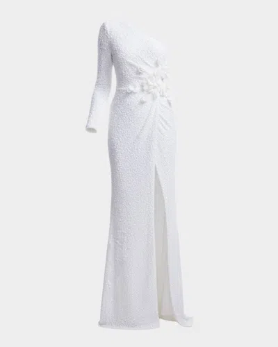 Dress The Population Black Label Francis One-shoulder Sequin Column Gown In White