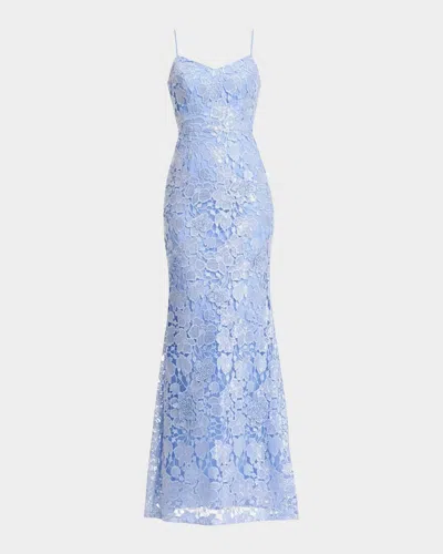 Dress The Population Black Label Giovanna Sequin Floral Lace Mermaid Gown In Blue