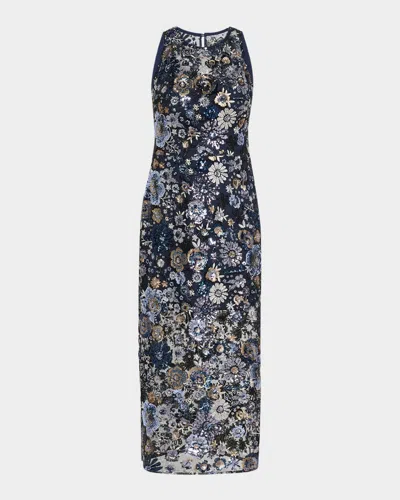 Dress The Population Black Label Helena Sequin Floral Bodycon Midi Dress In Navy Multi