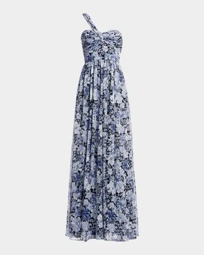 Dress The Population Black Label Idalia Floral Chiffon Ruched Maxi Dress In Multi