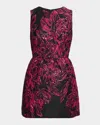 Dress The Population Black Label Jackie Floral Jacquard Fit-&-flare Mini Dress In Red