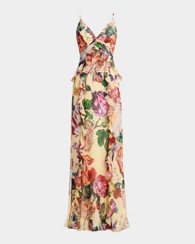 Dress The Population Black Label Jayden Floral-print Chiffon Maxi Dress In Multi