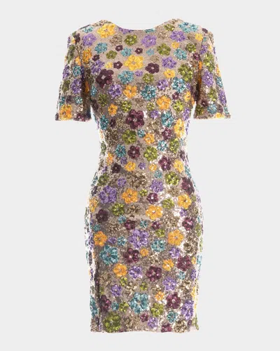 Dress The Population Black Label Kailani Bodycon Floral Sequin Mini Dress In Sky