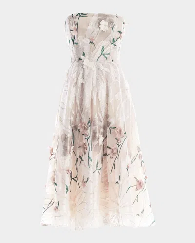 Dress The Population Black Label Kailyn Strapless Floral-embroidered Midi Dress In Pink