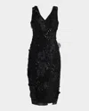 Dress The Population Black Label Kylie Bead & Sequin Floral Applique Midi Dress In Black