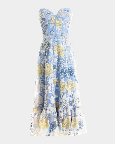 Dress The Population Black Label Lauren Strapless Sequin Embroidered Midi Dress In Sky Multi