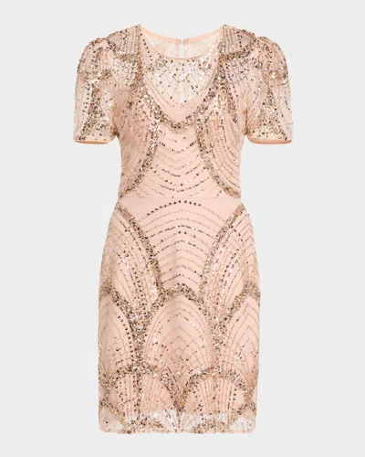 Dress The Population Black Label Lee Bead & Sequin Art Deco Mini Dress In Rose Gold Multi