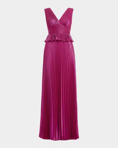 Dress The Population Black Label Liliana Pleated Metallic Satin Peplum Gown In Pink
