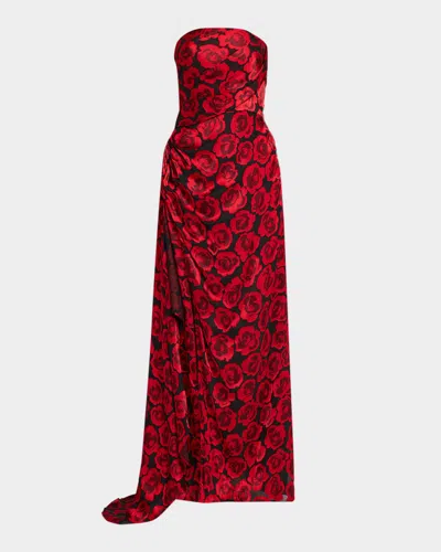 Dress The Population Black Label Lulu Floral-print Strapless A-line Gown In Multi