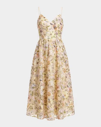 Dress The Population Black Label Maren Floral Sequined Midi Dress In Multi