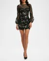 Dress The Population Black Label Mila Sequin Floral-embroidered Mini Dress In Black Multi