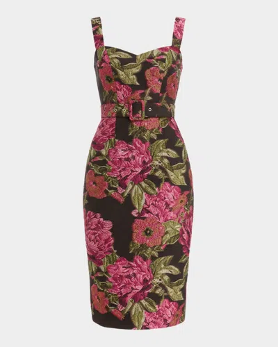 Dress The Population Black Label Nicole Belted Floral Organza Jacquard Midi Dress In Multi