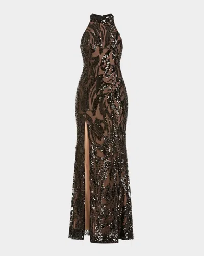 Dress The Population Black Label Paige Sequin Halter Mermaid Gown In Black