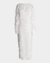 Dress The Population Black Label Pilar Bead & Sequin Floral Applique Midi Dress In White