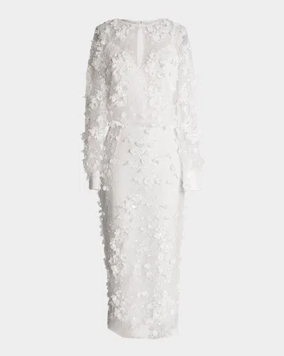 Dress The Population Black Label Pilar Bead & Sequin Floral Applique Midi Dress In White