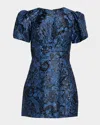 Dress The Population Black Label Rosa Puff-sleeve Floral Jacquard Mini Dress