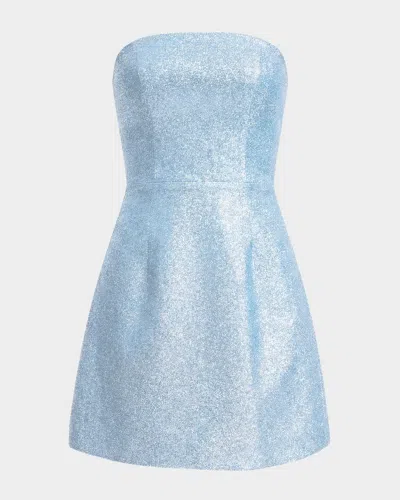Dress The Population Black Label Scottie Strapless Metallic Lame Mini Dress In Blue