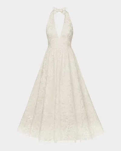 Dress The Population Black Label Sequin-embroidered Plunging Halter Midi Dress In White
