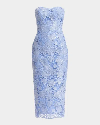 Dress The Population Black Label Shailene Strapless Sequin Floral Lace Midi Dress In Blue