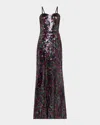 Dress The Population Black Label Sheridan Floral-print Sequin Sweetheart Gown In Deep Plum Multi