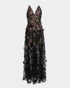 Dress The Population Black Label Sidney Bead & Sequin Floral-embroidered Gown In Blue