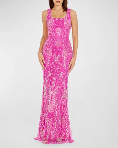 Dress The Population Black Label Tyra Sleeveless Bead & Sequin Gown In Bright Fuchsia Multi