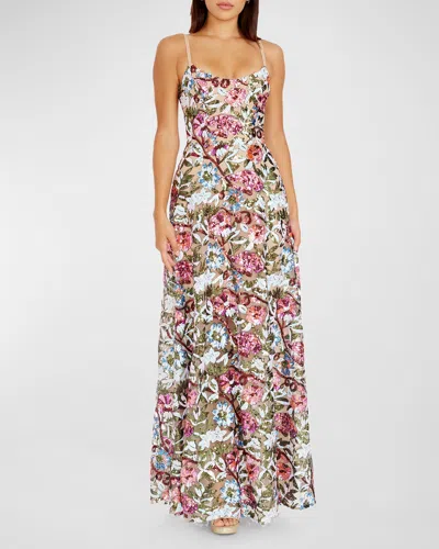 Dress The Population Black Label Umalina Sleeveless Floral Sequin Gown In Bright Fuchsia Multi