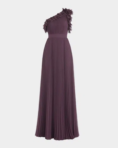 Dress The Population Black Label Vida Pleated One-shoulder Chiffon Gown In Purple