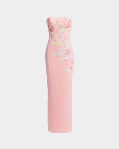 Dress The Population Black Label Viviana Floral Applique Crepe Column Gown In Pink