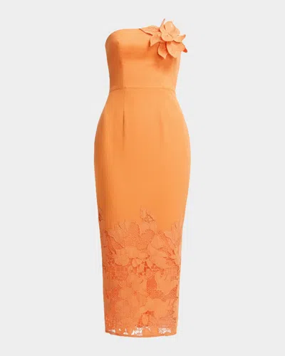 Dress The Population Black Label Viviana Strapless Cutout Cotton Twill Midi Dress In Orange