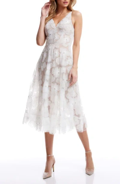 Dress The Population Blair Beaded Floral Cocktail Midi Dress In White/sand