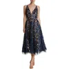 Dress The Population Blair Womens Lace Sequined Midi Dress In Blue