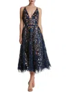 DRESS THE POPULATION BLAIR WOMENS LACE SEQUINED MIDI DRESS