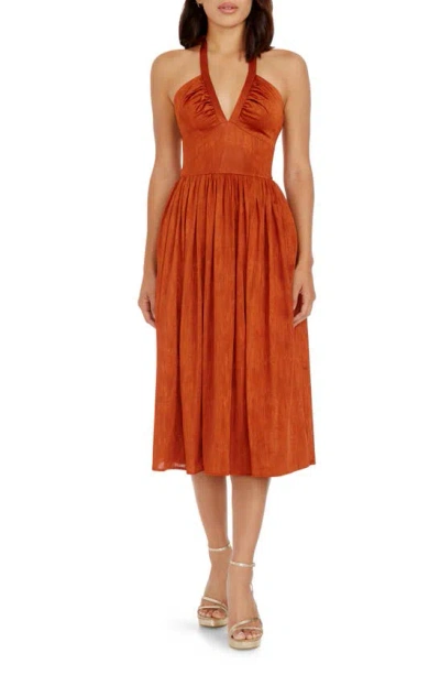 Dress The Population Briar Halter Jacquard Cocktail Dress In Orange