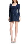 Dress The Population Brie Sequin Long Sleeve Minidress In Blue