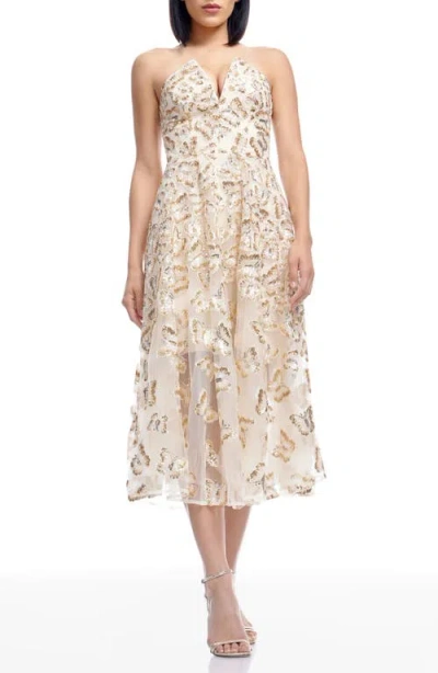 Dress The Population Briella Sequin Butterfly Strapless Cocktail Dress In Champagne Multi