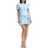 Dress The Population Brittany 3d Floral Appliqué Chiffon Cocktail Minidress In Sky Multi