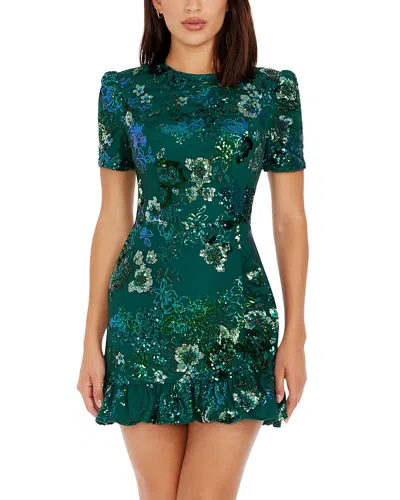 Dress The Population Brittany Floral Sequin Mini Dress In Green