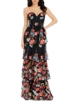 Dress The Population Layana Floral Embroidery Strapless Gown In Canyon Clay Multi