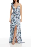 Dress The Population Camelia Floral Gown In Powder Blue Multi