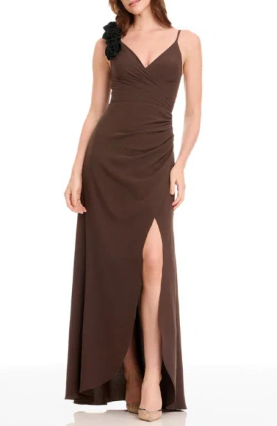Dress The Population Camelia Ruffle Detail Gown In Brown